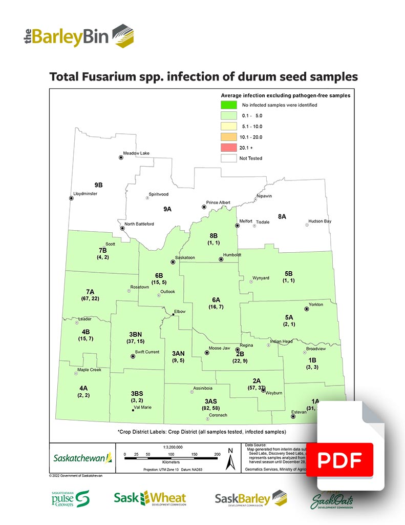 Total Fusarium spp. infection of durum seed samples